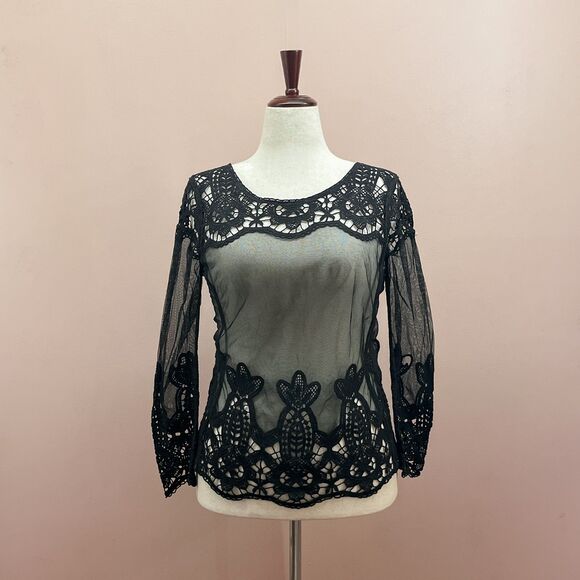 Express Tops - Express Black Sheer Lace Top M Long Sleeve Whimsigoth Romantic Witchcore Punk